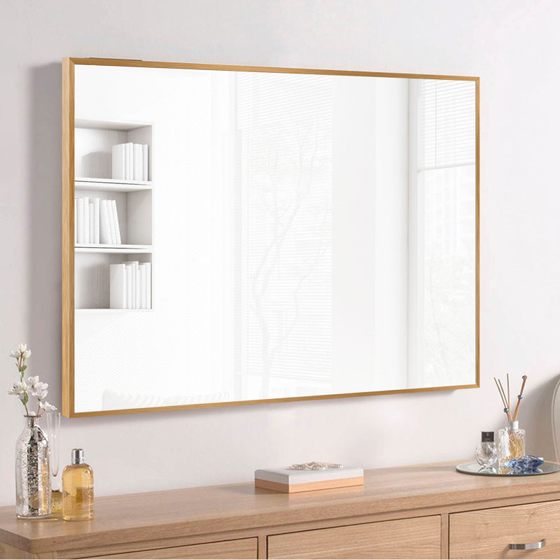 Metal Flat Wall Mirror, 38" x 26", Gold