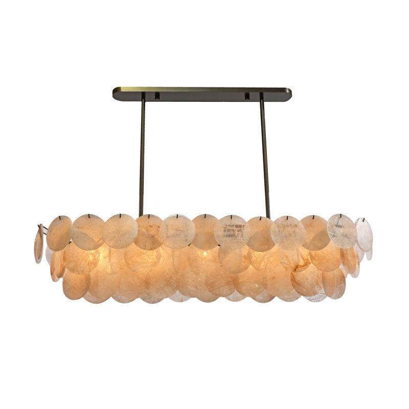 Luminaire suspendu 5 lumières Luna, 42", Quartz fumé, Laiton poli