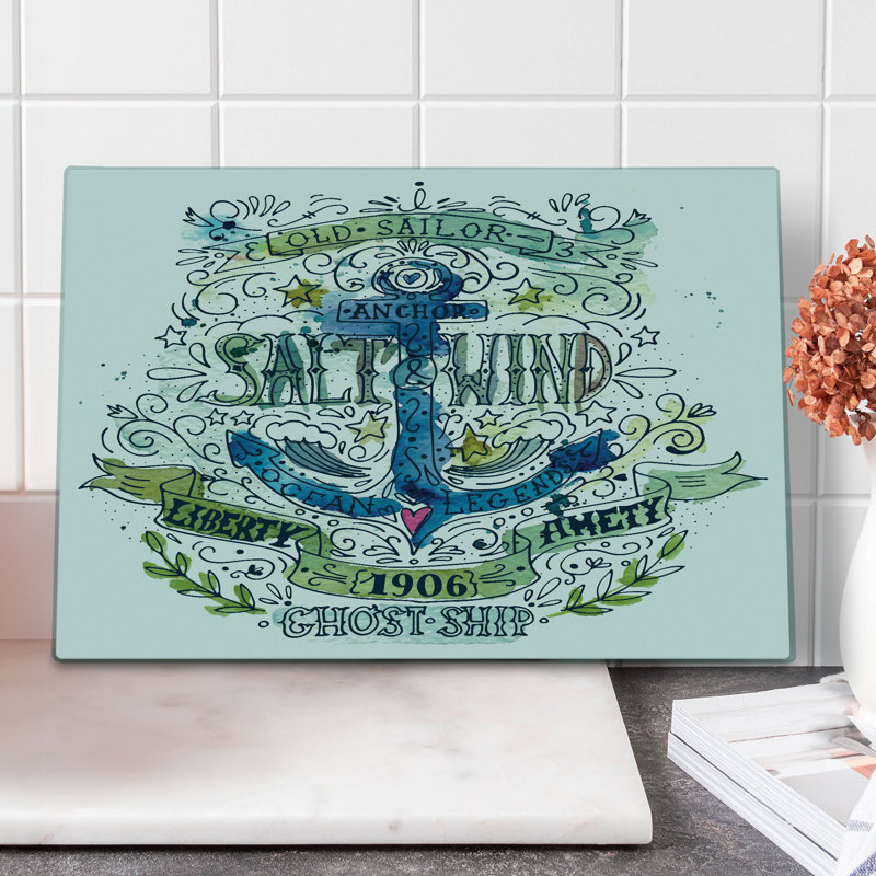 Ambesonne Marine Cutting Board Large Size Ocean Anchor Multicolor