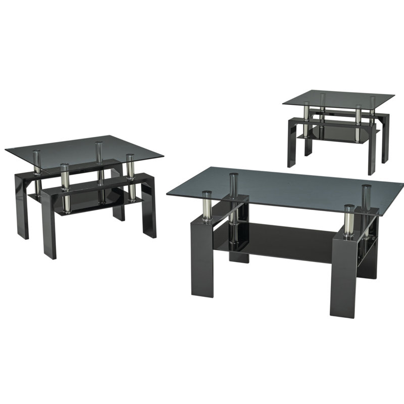 Ensemble de tables basses 3 pièces Odelia, Noir, Fumée