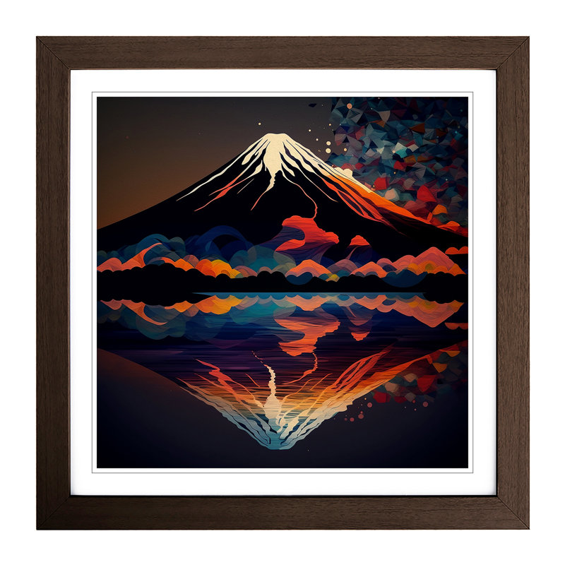 Mount Fuji Abstract Art - Single Picture Frame Print on Wood, Walnut