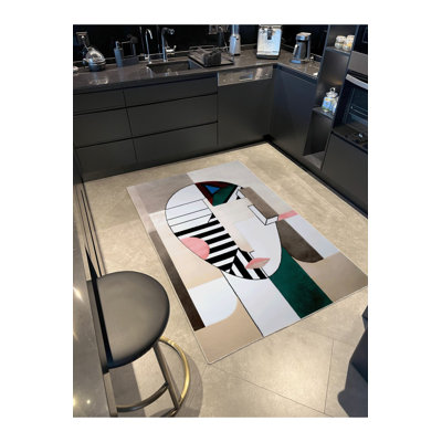 Multi Color Geometric Circle Shape Pattern Modern Woven Base Round Decorative Machine Washable Area Rug