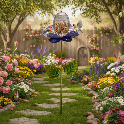 46 In Purple Mesh Flower Yard Stake Bird Feeders