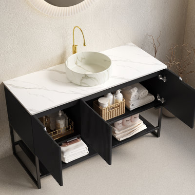 Ensemble de meuble-lavabo et de meuble-lavabo en pierre frittée blanche 48 po Carrara