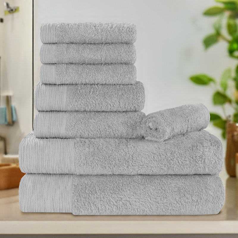 Rayon From Bamboo Cotton Blend Eco-Friendly Hypoallergenic Soft Solid Towel Set, Platinum, 8 Piece Towel Set
