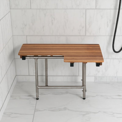 Banc de douche 18 po x 32 po mural brun en teck rectangulaire avec pieds