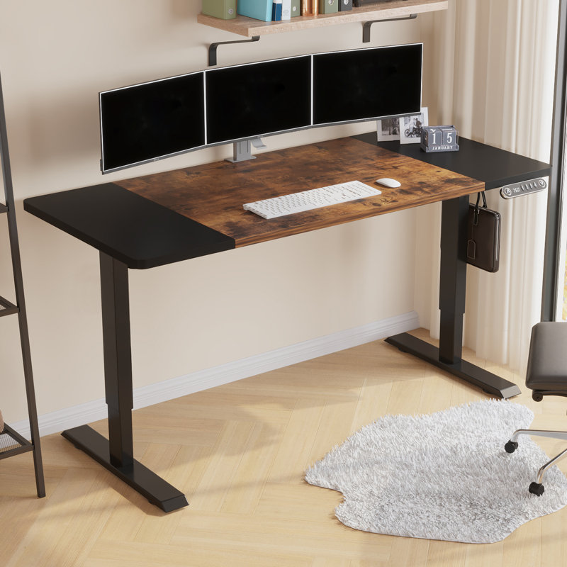 Bureau debout à hauteur réglable électrique Fanchon, H 45 po x l 63 po x P 30 po, Brun / Noir