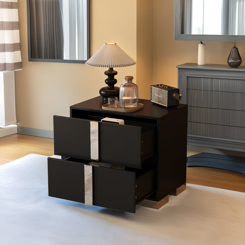 Commode de table de chevet 23,3 po à 2 tiroirs noire avec capacité de table de 130 lb?