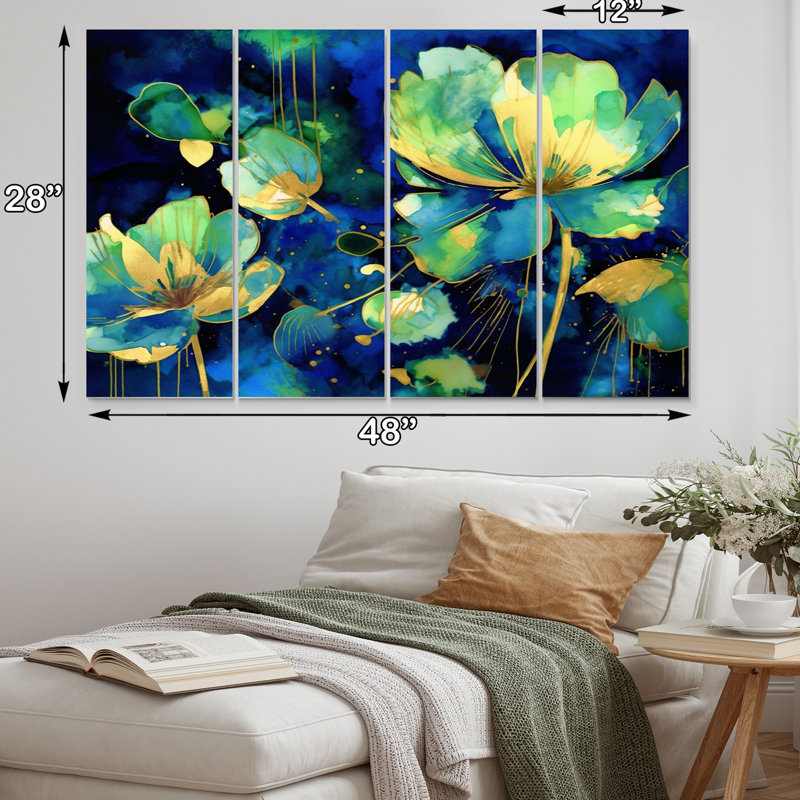 Étang de lotus vert bleu - ensemble de décoration murale en métal floral