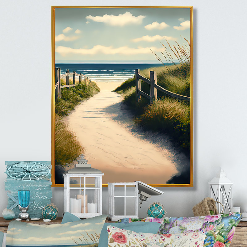«Walkway to the Beach», reproduction sur toile, H 20 po x l 12 po x P 1 po, Toile avec cadre flottant or