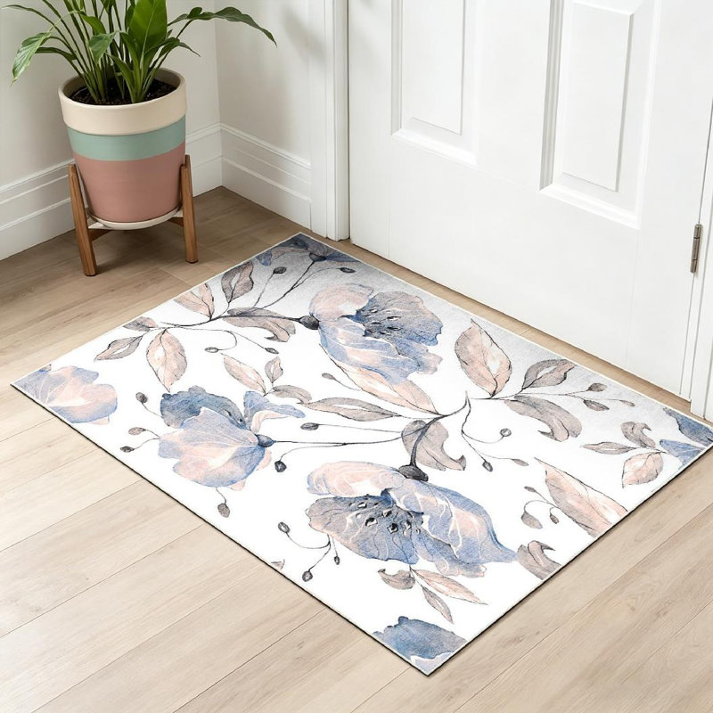 Tapis transparent transparent lavable à la machine avec fleurs printanières et tapis d'intérieur, Rectangle 32" x 47"