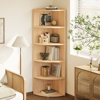 66.9'' H X 17.2'' W Wood Fan-Shaped Bookcase 6-Tier Storage Corner Shelf