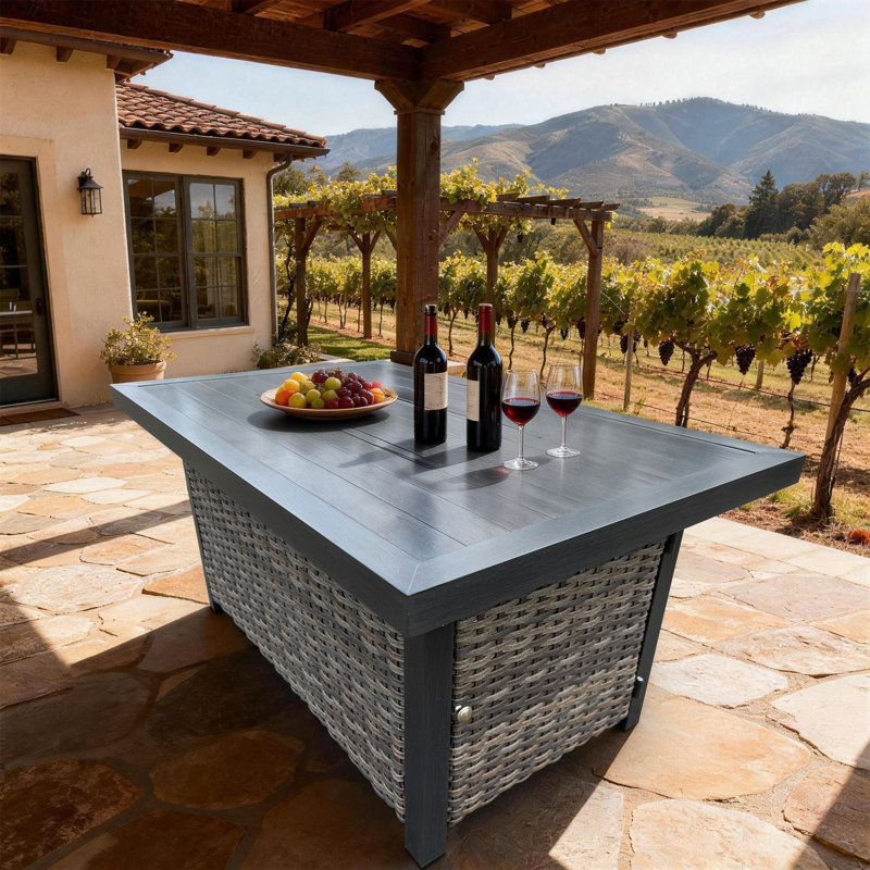 Zahlia 51.18 in. x 31.49 in. Rectangle Aluminum Wicker Outdoor Propane Fire Pit Table with Protective Cover