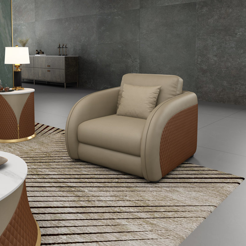 Noir Leather Club Chair, Beige/Brown Genuine Leather