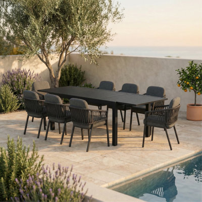 8 - Person Aluminum Rectangular Extendable Outdoor Patio Dining Set With Cushions