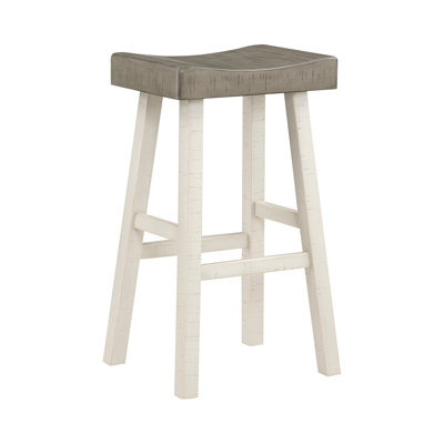 Transitional Design Bar Stools Set Of 2Pcs, White And Coffee Finish Solid Rubberwood Furniture