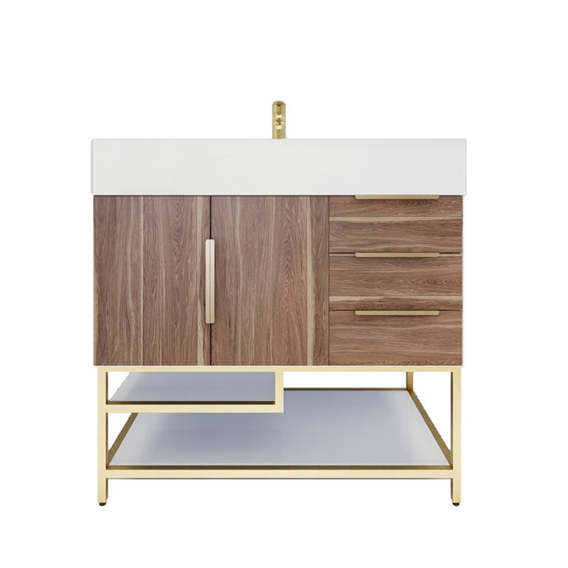 Glasgow 35.5'' Single Bathroom Vanity with Acrylic Top, Dark White Oak, White