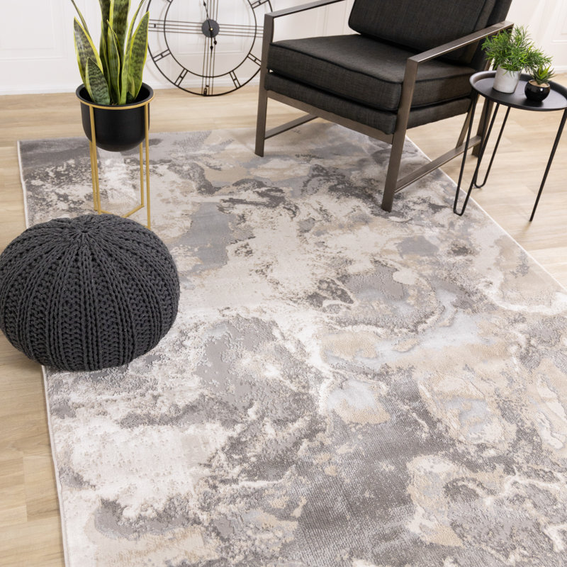 Katsusuke Grey Organic Polypropylene Stain Resistant Living Room Carpet, Rectangle 6'7" x 9'6"