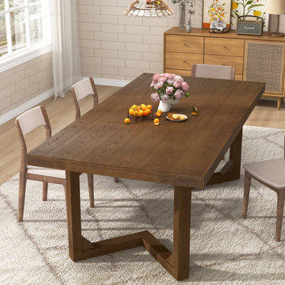 71 Inch Solid Wood Dining Table For 4-8 People, Farmhouse Rustic Real Wood Kitchen Rectangular Dinner Table For Dining Room,Home Office