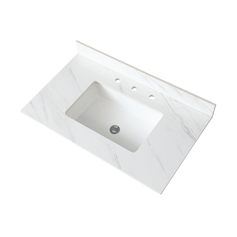 Dessus de meuble-lavabo en marbre avec 3 trous de robinet pré-percés