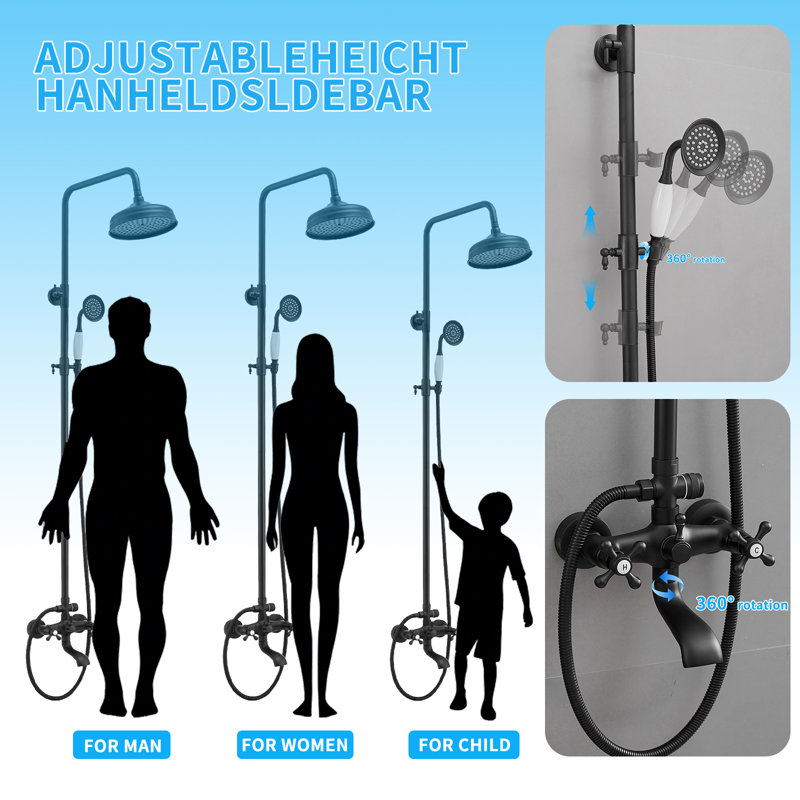 Système de douche complet à aiguilleur, Noir mat