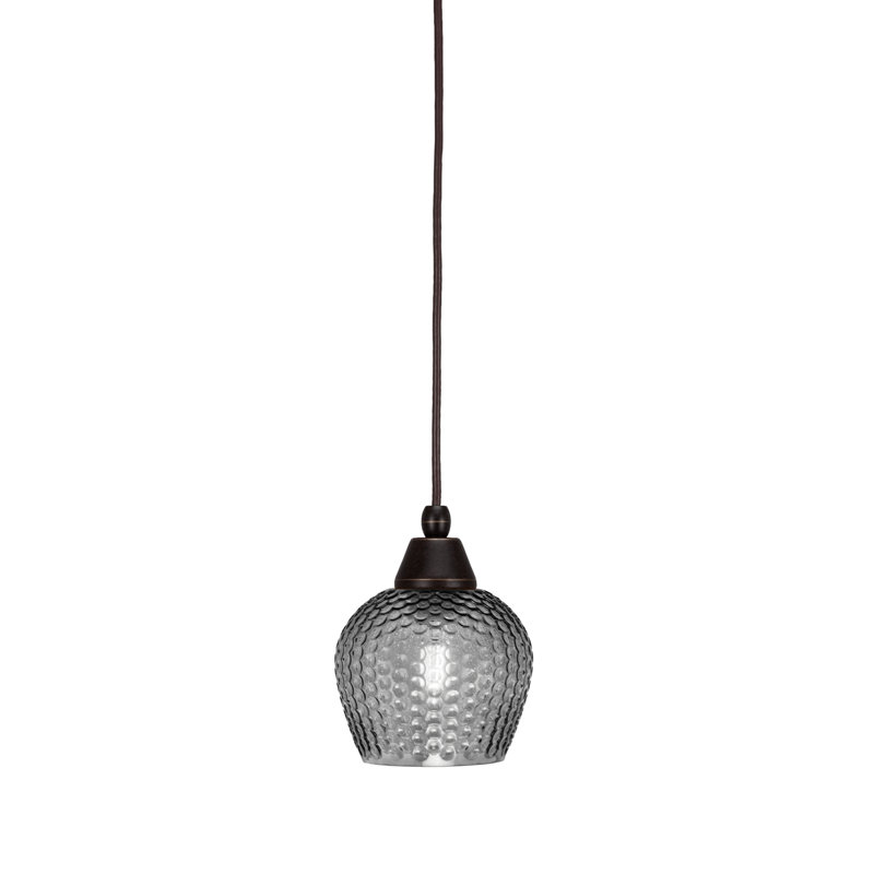 Mini-luminaire suspendu tout verre avec verre texturé de 6 po, Fumée, Noir / transparent, Bronze huilé