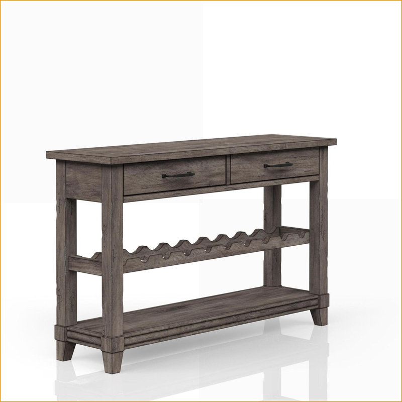 Rustic Grey Coffee Table with Two Storage Drawers and Wine Rack for Living Room, Space-Saving