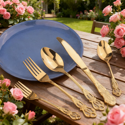 Royal Gold Flatware Set For 8, 40-Piece Stainless Steel Silverware Set With Gift Box, Retro Mirror Polished Cutlery Set For Elegant Dining And Gifting