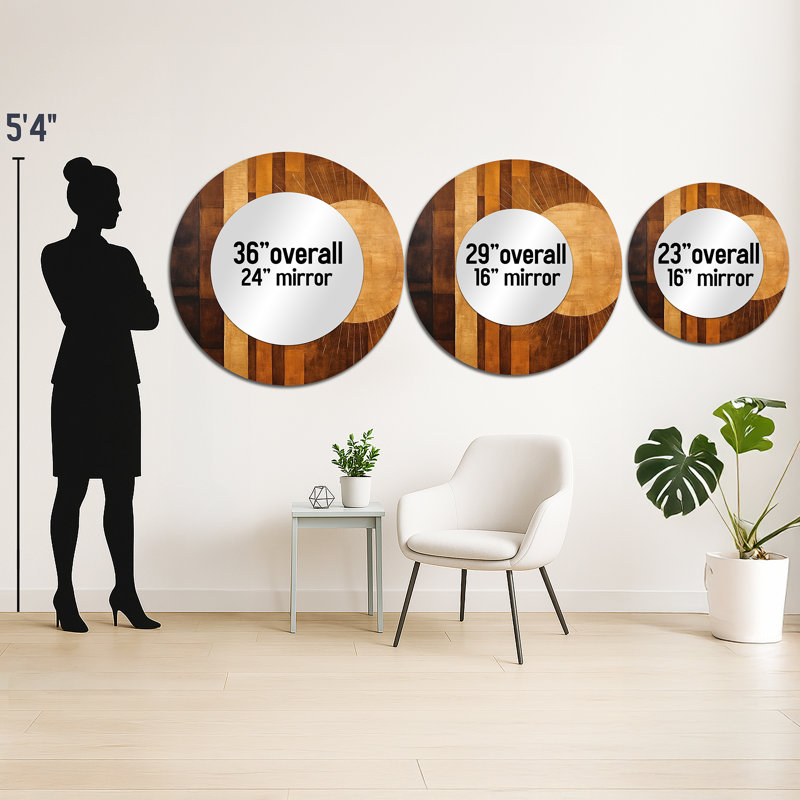 Bronze Brilliance Symetry III - Abstract Shapes Mirror, Modern Round Decorative Wall Mirror, Printed Metal Art, 23" x 23"