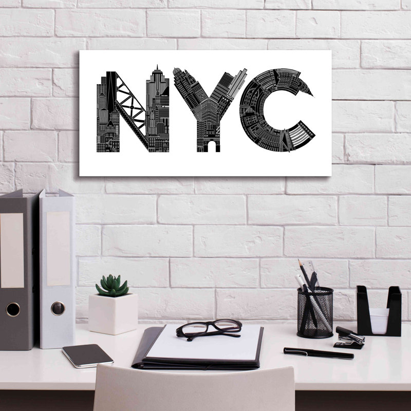 NYC par Robert Farkas - reproduction d'art sur toile tendue, H 12 po x l 24 po x P 0,75 po