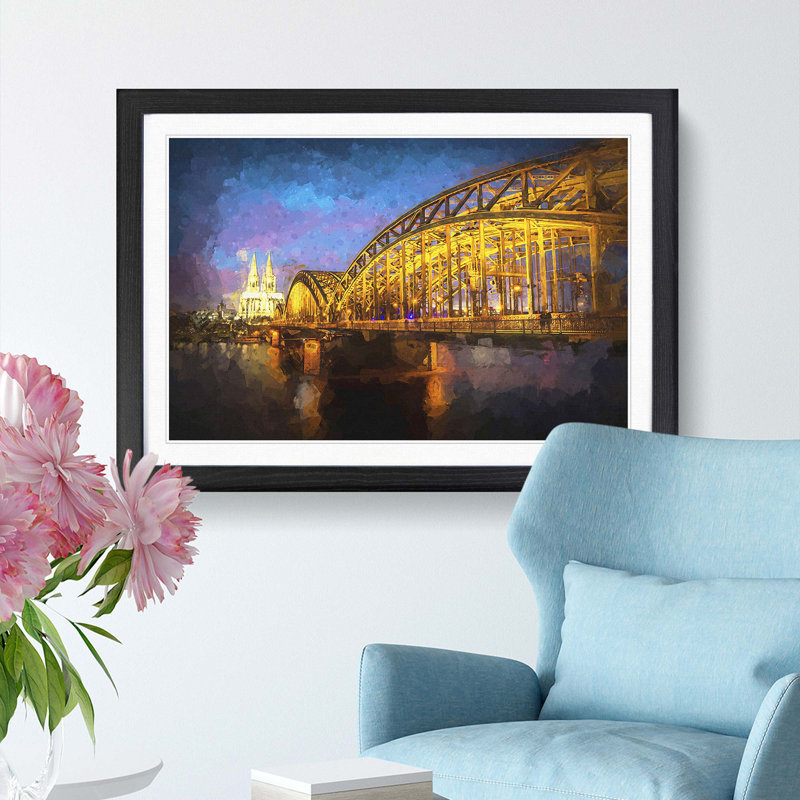 Cologne Cathedral and the Hohenzollern Bridge - Picture Frame Graphic Art Print, Black Framed, 27cm H x 36cm W x 2cm D