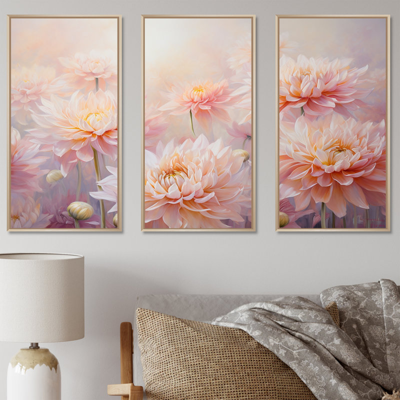«Enchanting Chrysanthemums Flowers I», ensemble d'art sur toile Flower Field, Cadre naturel flottant