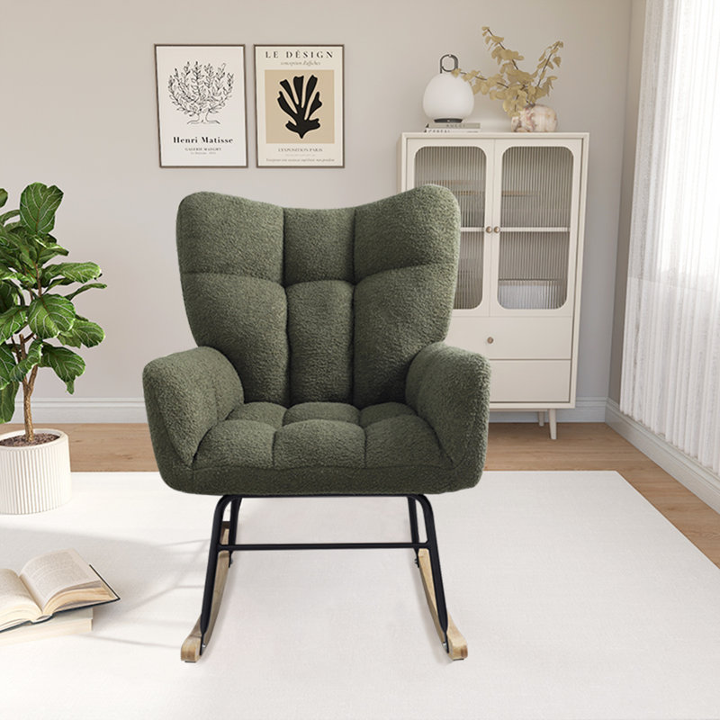 Chaise berçante en tissu doux avec poche latérale, fauteuil d'appoint moderne pour chambre de bébé, salon, chambre à coucher