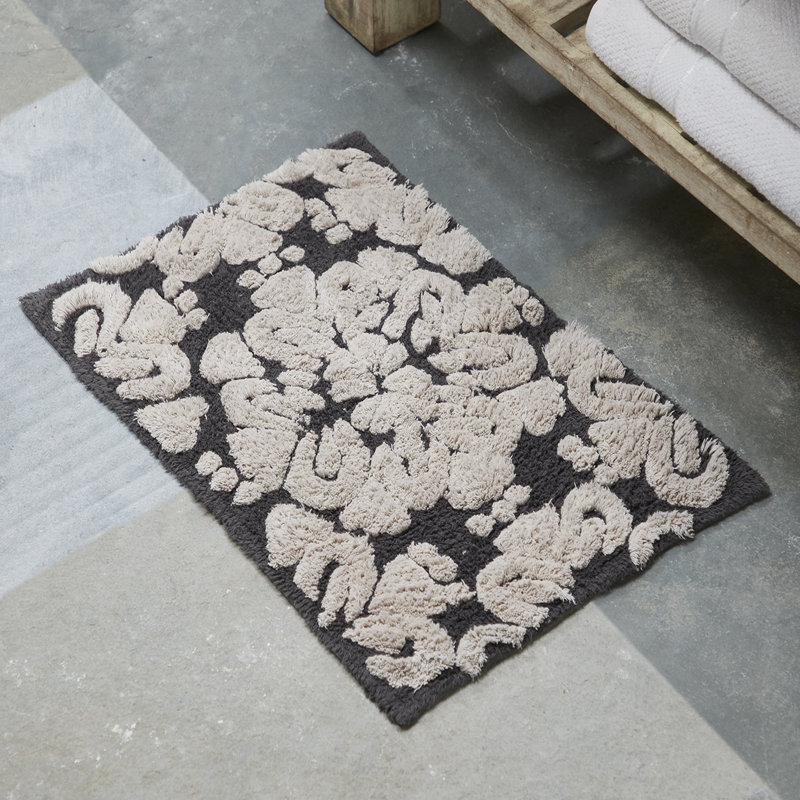 Danitra 100% Cotton 1885 GSM Bath Rug with Non-Slip Latex Backing, Soft Absorbent Machine Washable Bathroom Mat, Medallion Design, 17" x 24", Beige