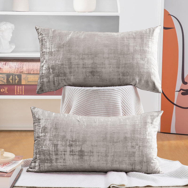 Housse de coussin rectangulaire en velours texturé, Gris clocher