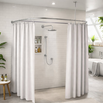Ensemble de fixation pour tringle à rideau de douche en forme de D, finition chromée