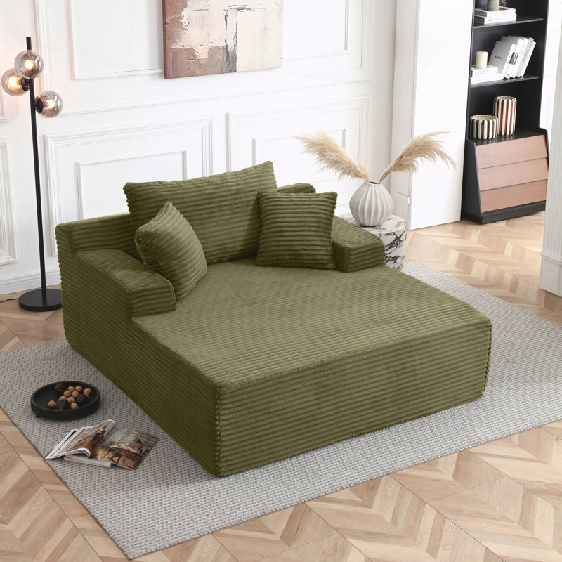 Fauteuil méridienne surdimensionné pour le salon et la chambre à coucher, Green Corduroy