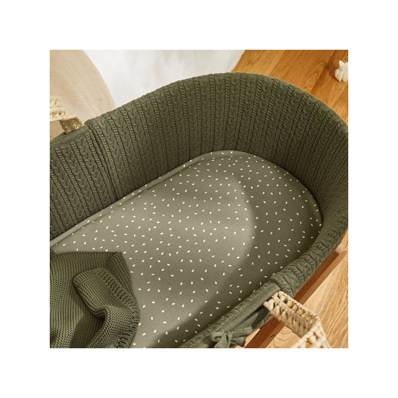 Linen Blend Fitted Moses Basket Fitted Sheet, Green