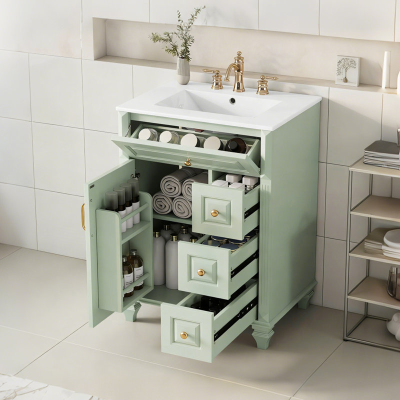 Meuble-lavabo 24 po avec lavabo en céramique, Vert