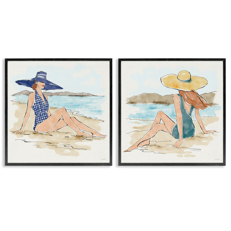  Bathing Beauties on Beach 2 PC Giclee Art Set by Anne Tavoletti, H 12 po x l 12 po, Noir, noir, noir, noir
