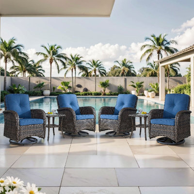 Braxleigh 6-Pieces PE Wicker Outdoor Patio Conversation Set With Swivel Glider Chair And Cushions