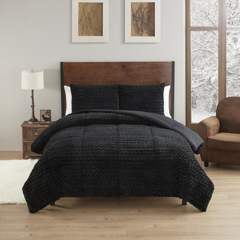 King Cream Faux Fur Reversible Comforter Set