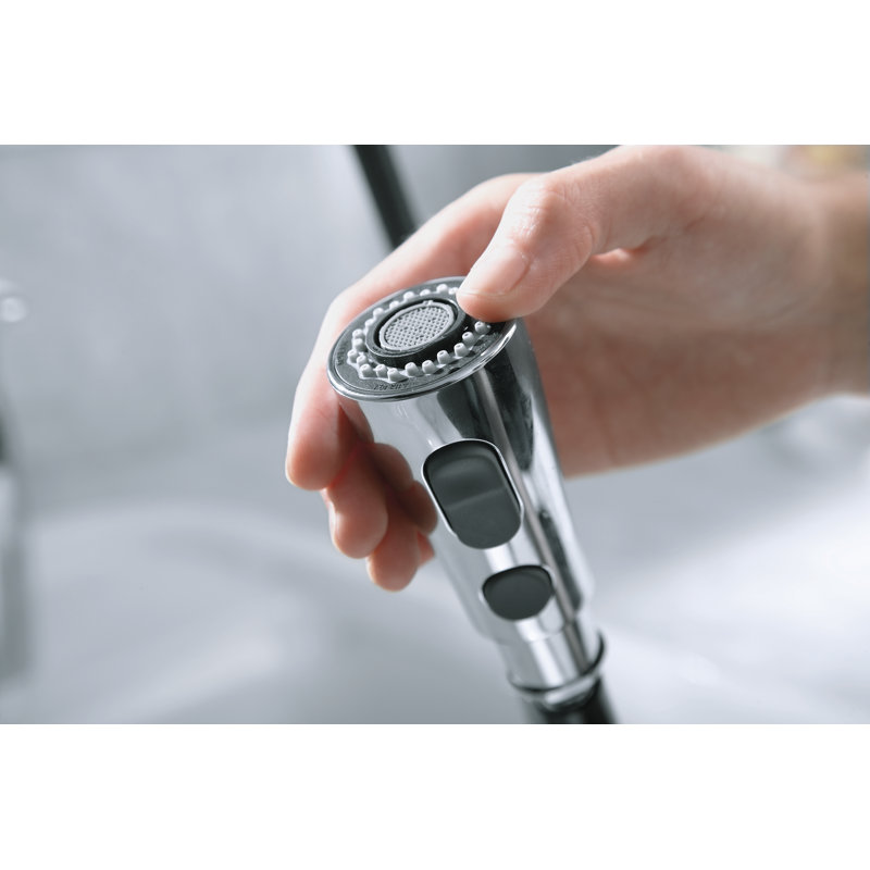 Simplice Pull-down Bar Sink Faucet with Three-function Sprayhead, Chrome poli