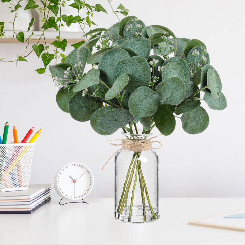 Artificial Eucalyptus Stems In Glass Vase