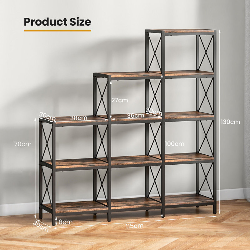 130cm H x 115cm W Metal Step Bookcase