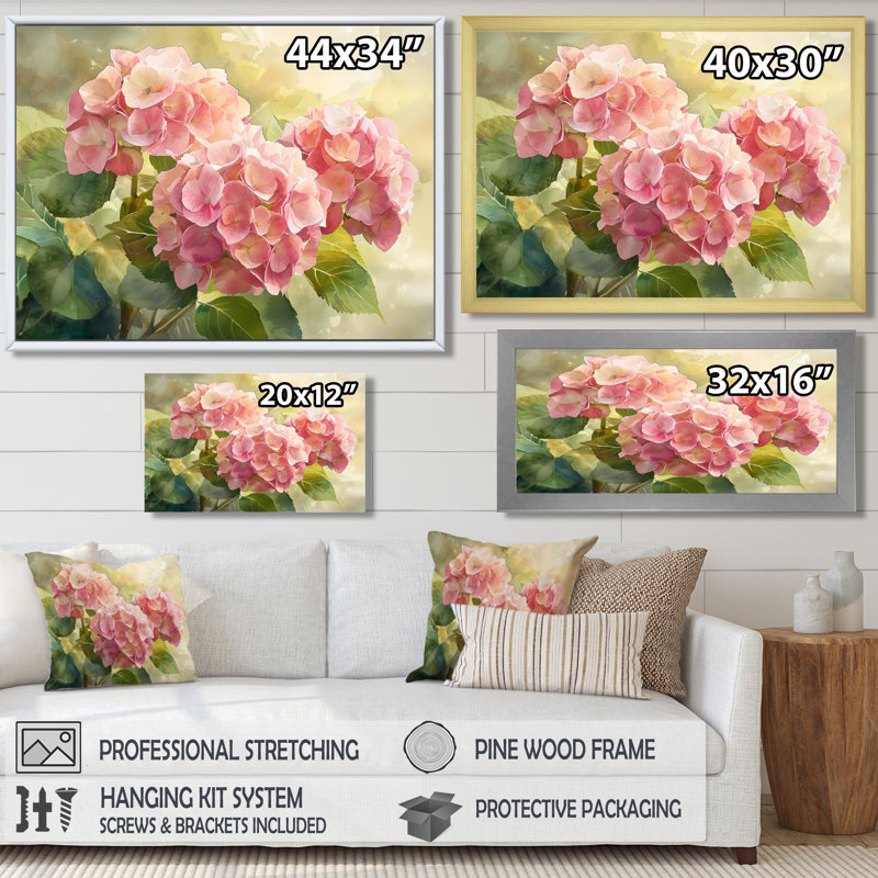 Hortensias dans un jardin d'été I - hydrangées, art mural, Reproduction encadrée d'une seule photo sans pass, Noir