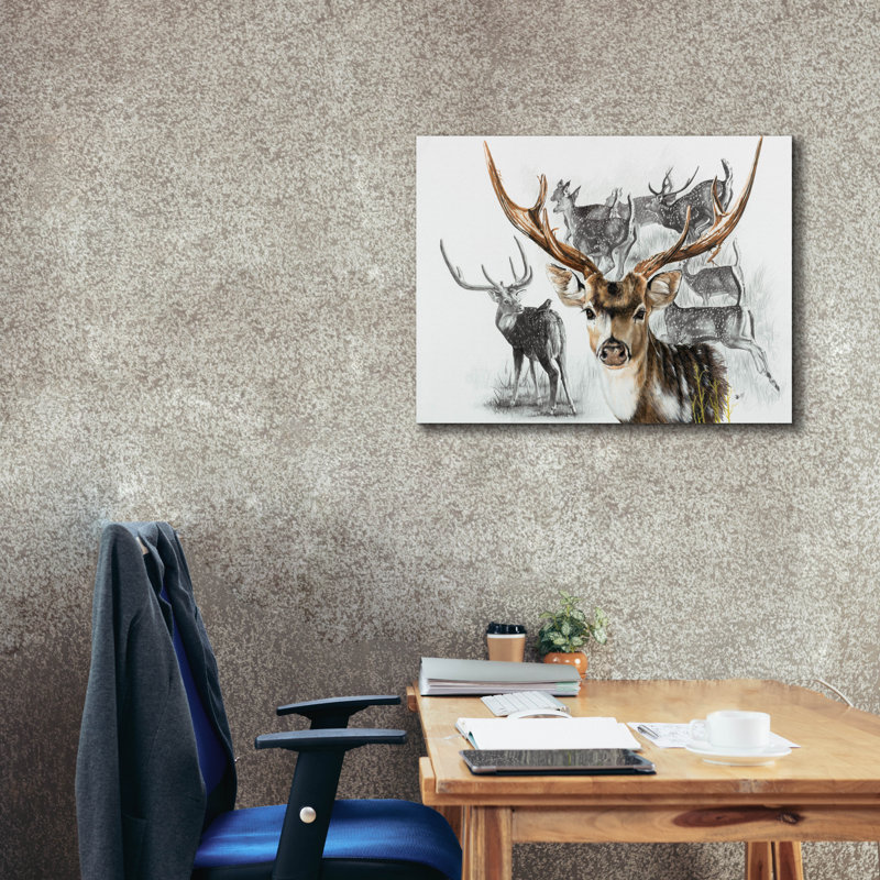 «Axis Deer» par Barbara Keith, art mural sur toile, H 26 po x l 34 po x P 1,5 po
