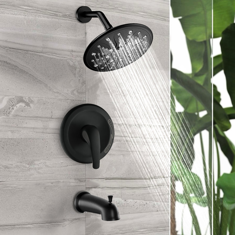 Single Handle Shower In Matte Black Elegance. Includes Rain Showerhead, Handheld Shower, Tub Spout And Valve. . 1.8 Gpm Flow. 360 Adjustable. Wall Mount Faucet With Type. Comprises & Gpm. Corrosion .
