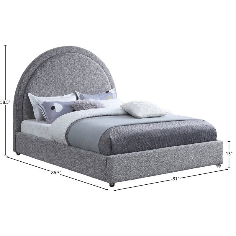 Milo Upholstered Boucle Platform Bed, King, Grey Boucle Fabric