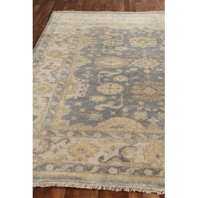 Antique Weave Oushak hand-knotted New Zealand Wool Ivory/Cobalt Area Rug